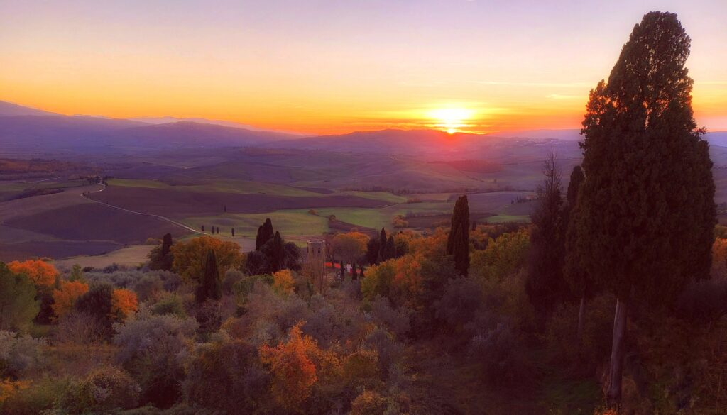 Tramonto sulla Val d'Orcia visto da Pienza, patrimonio UNESCO